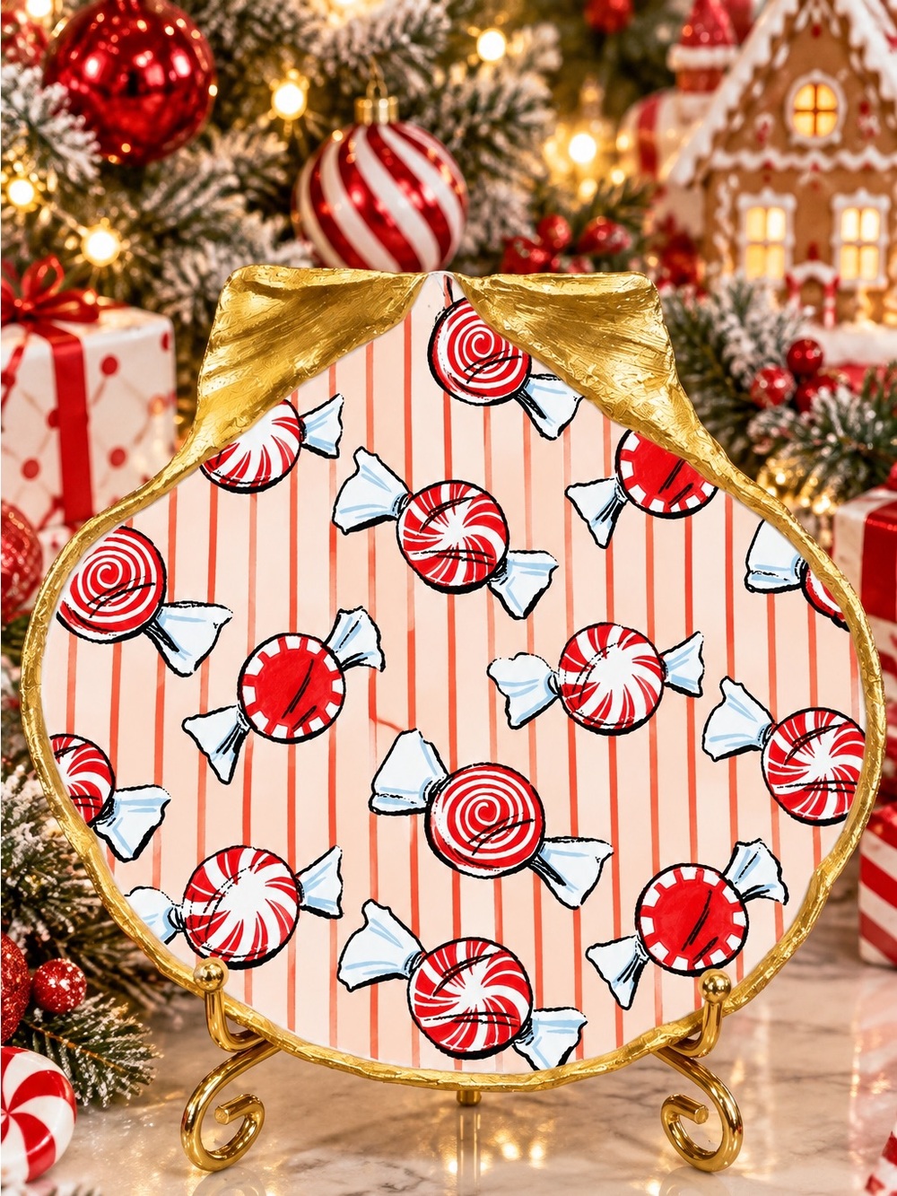 Hand Crafted Christmas Candies Trinket Shell Dish